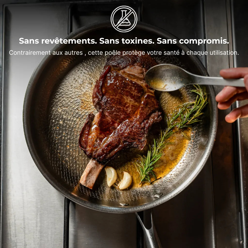 Poêle en titane martelée pro & set d’ustensiles