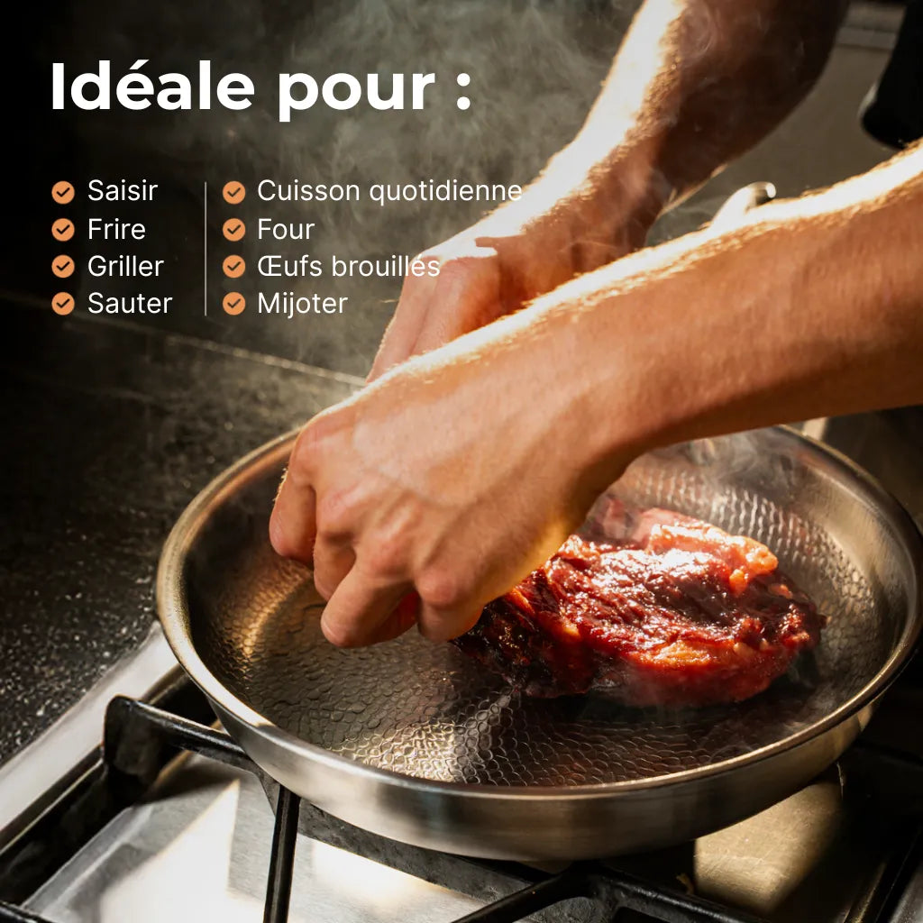 Poêle en titane martelée pro & set d’ustensiles